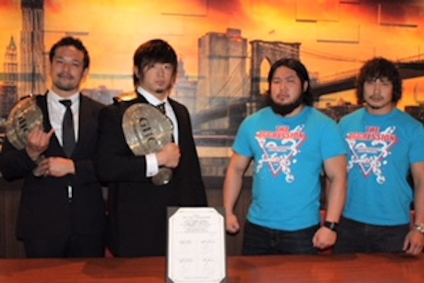 【プロレスリング・ノア】<5.29後楽園でGHC3大選手権開催!>GHCタッグ・潮﨑&清宮vs中嶋&北宮 調印式の模様