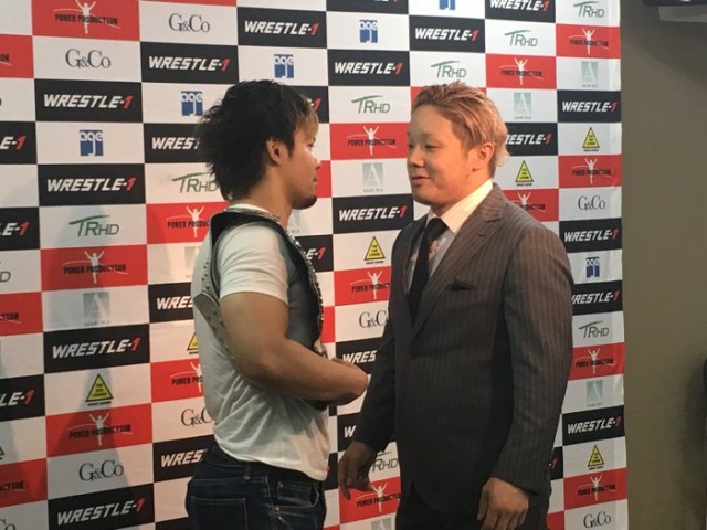 【WRESTLE-1】「ズタボロに蹴り飛ばしてやりたい」マスタード凶行の挑戦者に王者が怒りのコメント!吉岡vs児玉のクルーザー王座戦は一触即発状態!!記者会見①