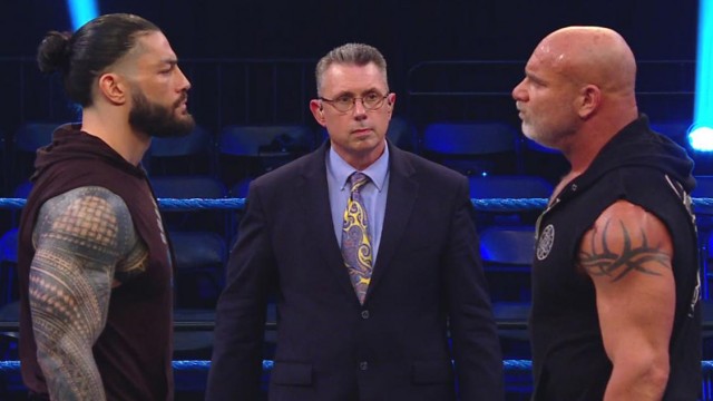 【WWE】「レッスルマニア36」で激突するユニバーサル王者ゴールドバーグとレインズが調印式に登場し睨み合い!