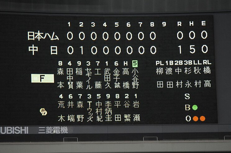 日本シリーズ第5戦、9回裏2死のスコアボード　©Kyodo News