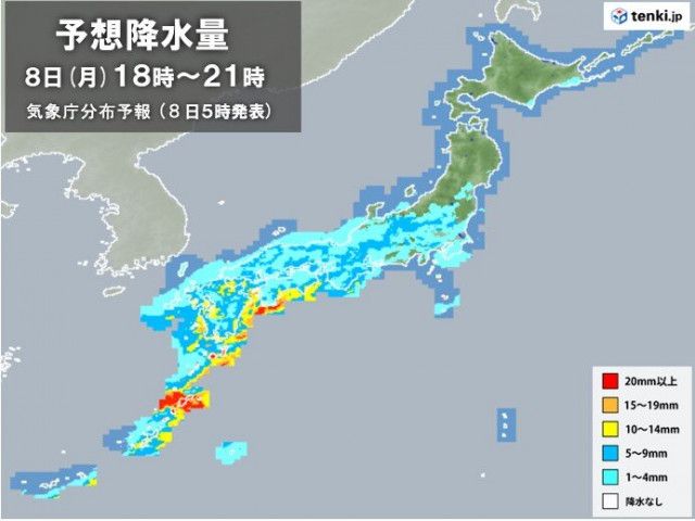 8日　雨の範囲が東へ　沖縄や四国は激しい雨も　名古屋など暑さ収まる
