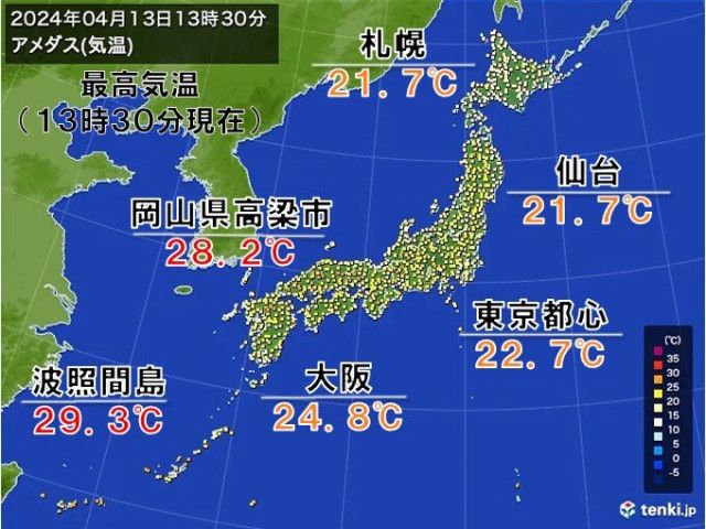 最高気温30℃に迫る所も　明日はさらに気温上昇　夏日地点が今年最多予想