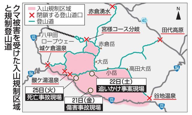 八甲田（青森県）の一部入山規制始まる　クマ被害現場から半径3キロ