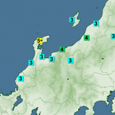 石川県能登で震度5強の地震を観測
