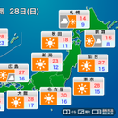 28日西日本～関東は暑いくらいに
