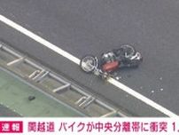 関越道でバイクが中央分離帯に衝突 50代女性がトラックにはねられ死亡