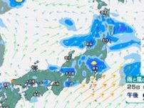 東日本から北日本では26日にかけ「大雨」のおそれ　関東甲信では25日昼過ぎから夜遅くにかけ「雷を伴った激しい雨」が降る所も