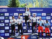 TGR・オジエ、今季初勝利　通算100回目の表彰台の中央で高々と歓喜のジャンプ【WRC】