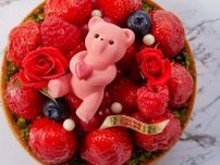 ルワンジュ東京の24年“母の日”ケーキ、クマをのせたショートケーキや苺タルト