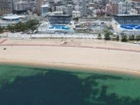 新水族館オープンの神戸・須磨海岸、プールの青くっきり　空から眺めると光景一変