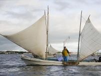 エビ追う打瀬船の白帆ゆったり　北海道・野付湾で伝統漁