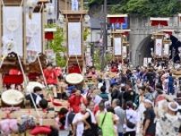 復興祈願掲げキリコ舞う、石川　能登町で「あばれ祭」開幕