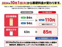 郵便料金が10月1日から値上げ　レターパックライトは370円→430円