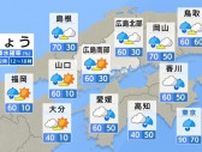 【きょう4/24(水) 広島天気】午前中は雨が降ったりやんだり　午後には回復して日差しも　夜には若干の黄砂