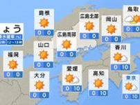 【きょう6/5(水) 広島天気】高気圧に覆われてよく晴れる　真夏日になるところも　朝との気温差に注意