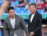 三浦友和、なかやまきんに君が神宮球場で始球式　きんに君がエール「頑張れ！〝ヤー！〟クルト〝パワー！〟」