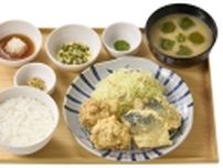やよい軒「鶏とサバの天ぷら定食」6月4日発売、茨城県産つくば鶏のとり天と北海道で水揚げされたサバのサバ天使用、天ぷらに合わせる「抹茶塩」「天つゆ･おろし」「青しばタルタル」を用意