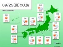 25日　北海道〜近畿はさわやかな秋晴れ　中国・四国・九州は所々で雨が降る