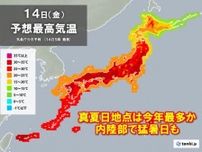 14日は関東や近畿で猛暑日に　東京都心32℃予想　厳しい暑さと急な激しい雨に注意