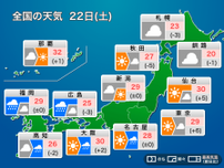 今日22日(土)の天気予報　西日本は激しい雨に警戒　梅雨入りした関東は暑さが復活