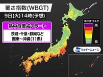関東以西の11県に熱中症警戒アラート　明日9日(火)対象