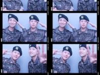 「BTS」RM ＆ 「MONSTA X」ジュホン、軍でも輝くビジュアル…戦友愛がまぶしい