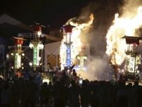 能登町宇出津の伝統行事「あばれ祭」始まる…地震の爪痕残る町中を巨大灯籠「キリコ」が巡る