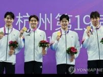 アジア大会競泳男子８００ｍリレー　韓国がアジア新で優勝